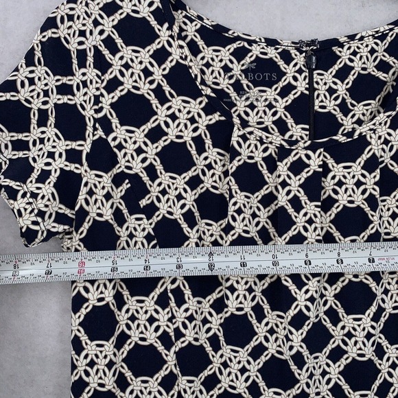 Talbots Jersey Navy White Chainlink Print Short Sleeve Fit and Flare Dress Small - Picture 8 of 8